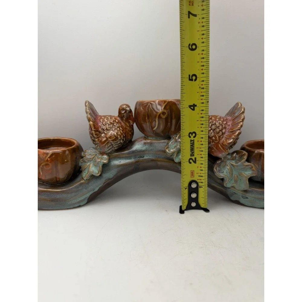 Vintage Ceramic Turkey 3 Light Candle Holder Thanksgiving Pumpkin Centerpiece